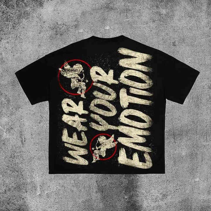 Vintage Emotion Angle Graphic 100% Cotton Short Sleeve T-Shirt Men Y2K Summer Short Sleeves Oversize Tshirt Streetwear Women Top 250117