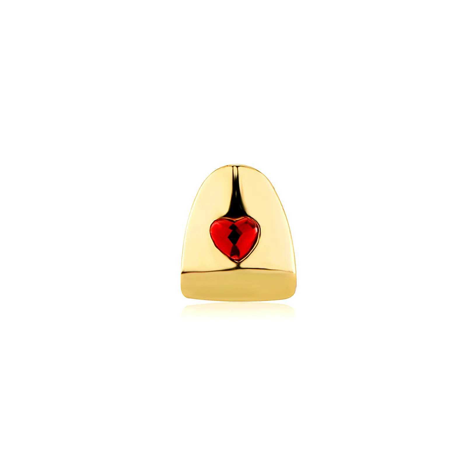 1pc Hip Hop Red Heart Teeth Grillz Gold Plated Dental Grills Rock Tooth Grillz Caps Crystal Teeth Caps Halloween Vampire ToothXJ250114