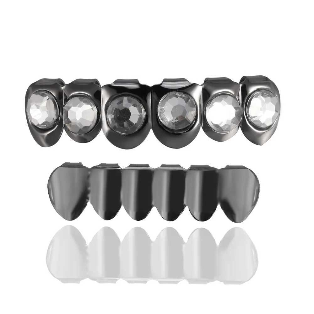 Round Rock Zircon Bling Teeth Grillz Top Bootom Dental Mouth Punk Teeth Caps Cosplay Party Tooth Rapper Hip Hop JewelryXJ250114