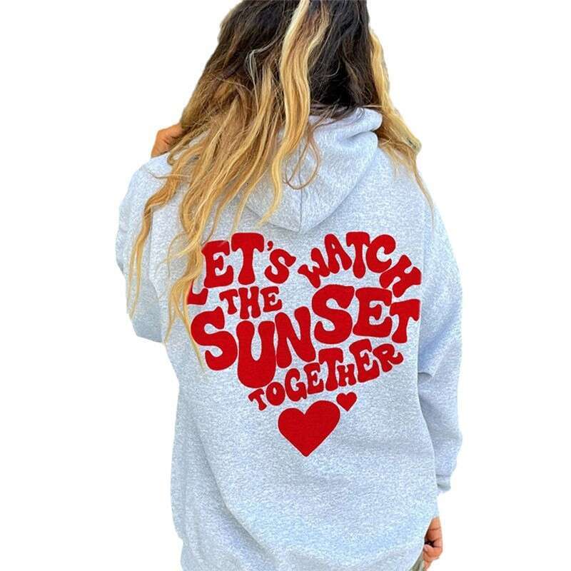 New fleece women's letter slogan printed with drawstring off shoulder sleeves hooded sweatshirt