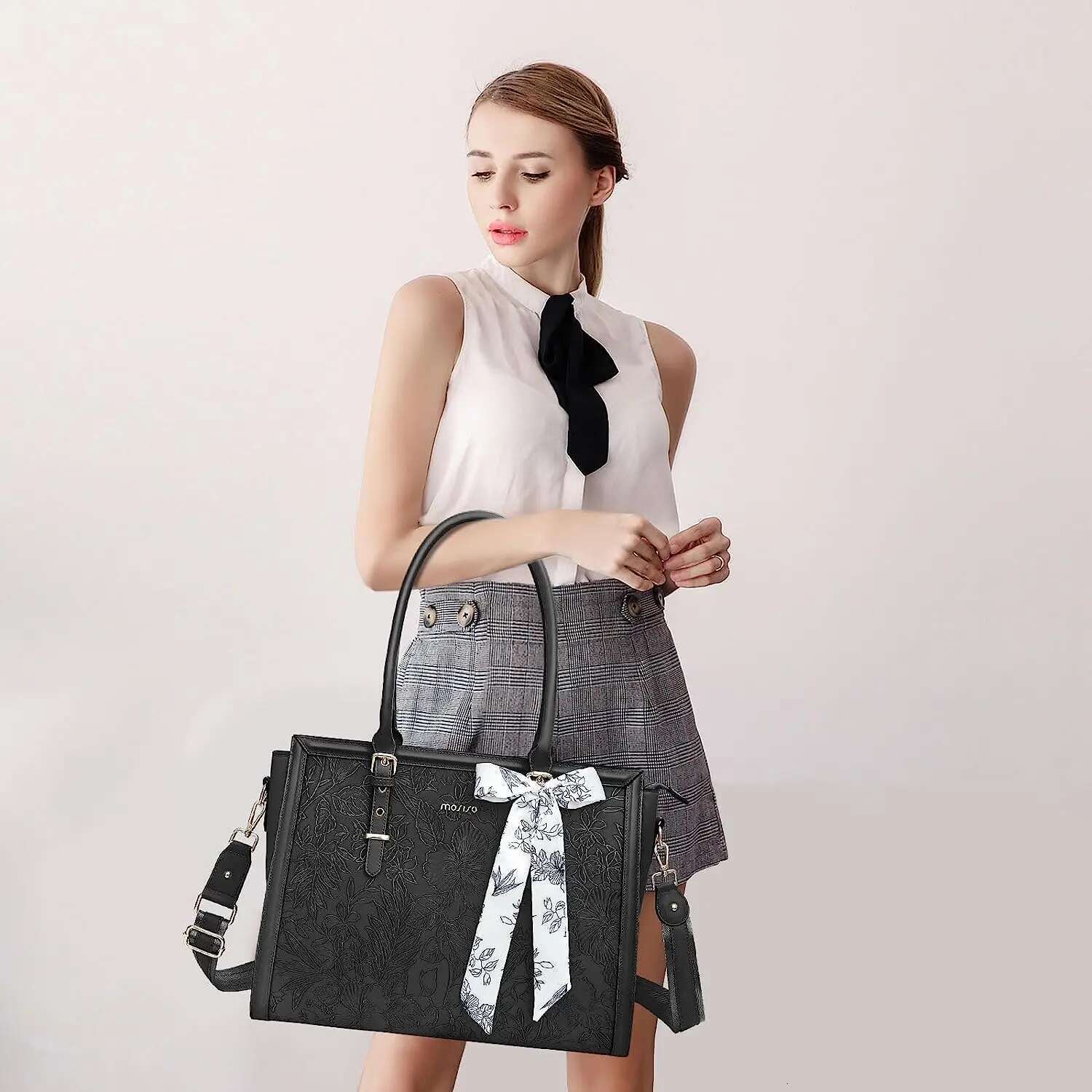 Laptop Women PU Leather Tote Bag for 15.6 16 17.3 inch Book HP Notebook Shoulder Messenger Handbag