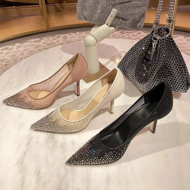 Spring And Autumn 2024 New Mesh Pointed Shallow Mouth Sexy Stiletto Shoes