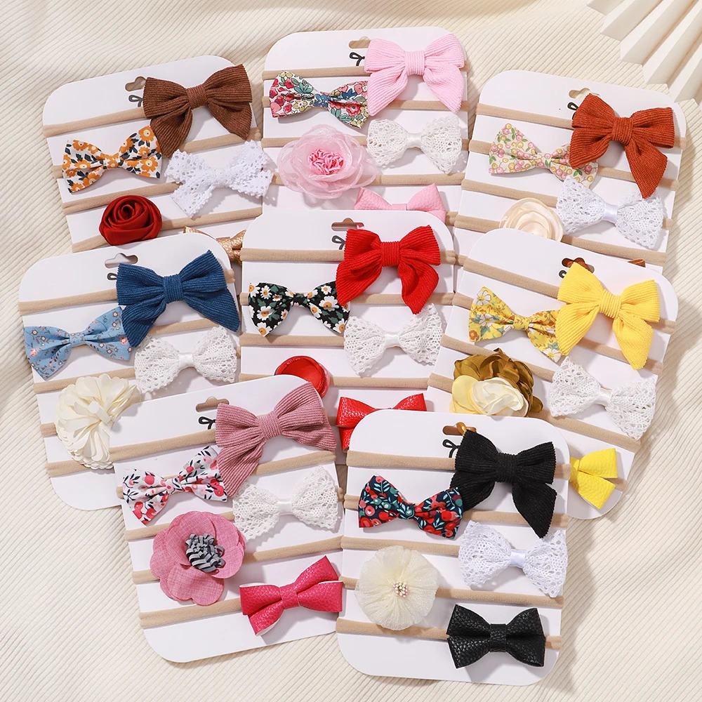 5PcsSet Baby Elastic Headband born Flower Lace Bowknot Nylon Hair Bands for Girls Infant Toddler Soft Accessories Gift 250117
