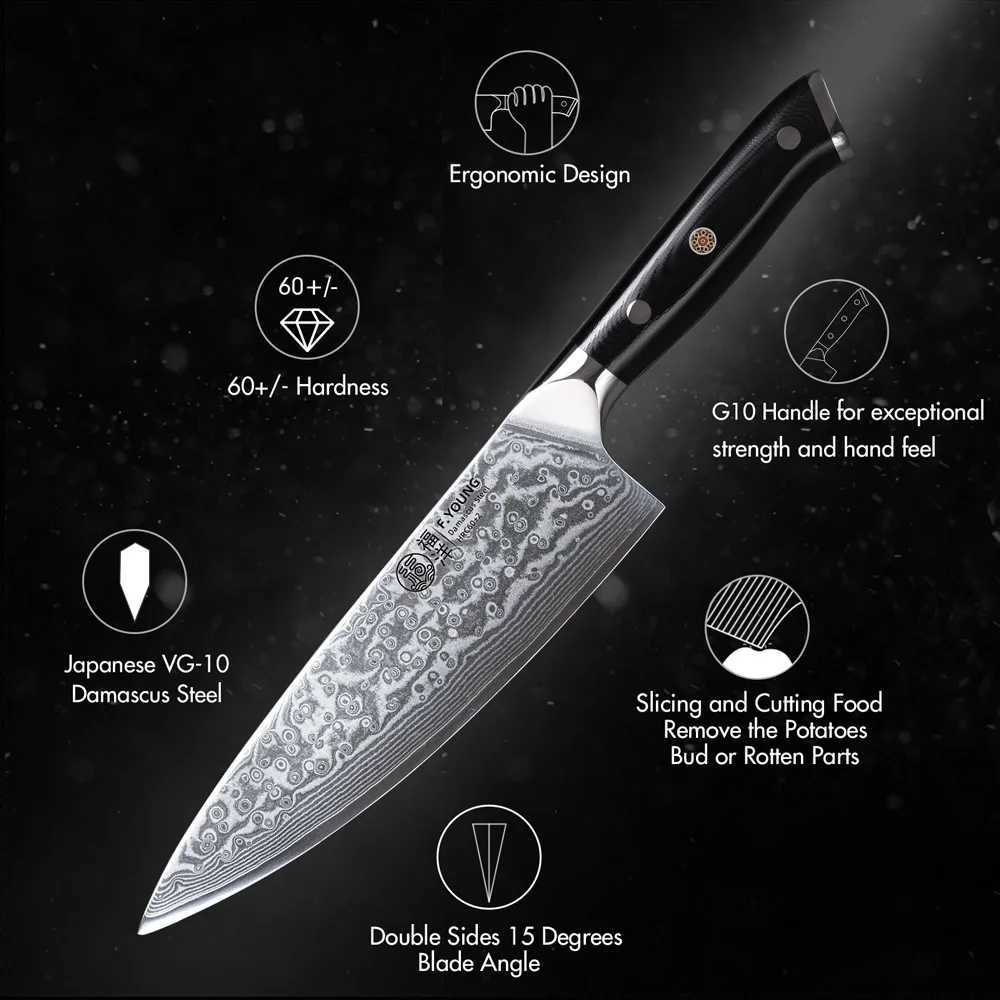 F.YOUNG 8 Inch Professional Chefs Knives Japanese 67 Layer Damascus Steel VG10 Core Super Sharp Meat Vegetable Kitchen KnifeXJ250117