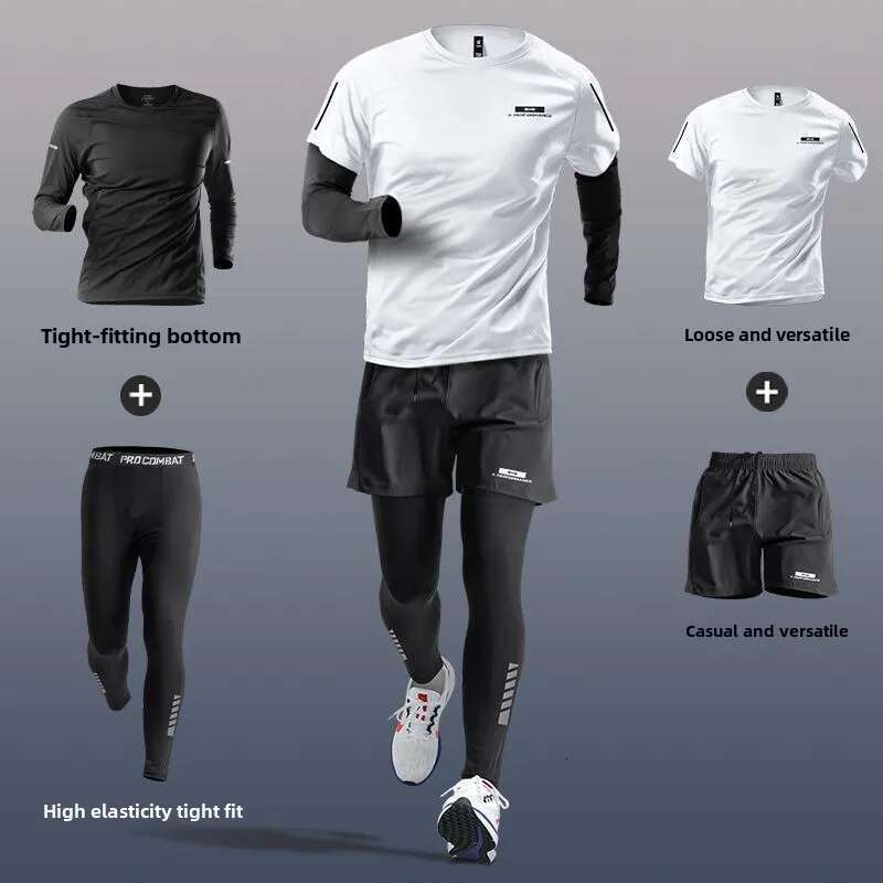 Men's Sports Suit Fiess Clothing Morning Running Cycg Training Tight Fit Quick-Dry Shirt Spring Equipment Tracksuit Men