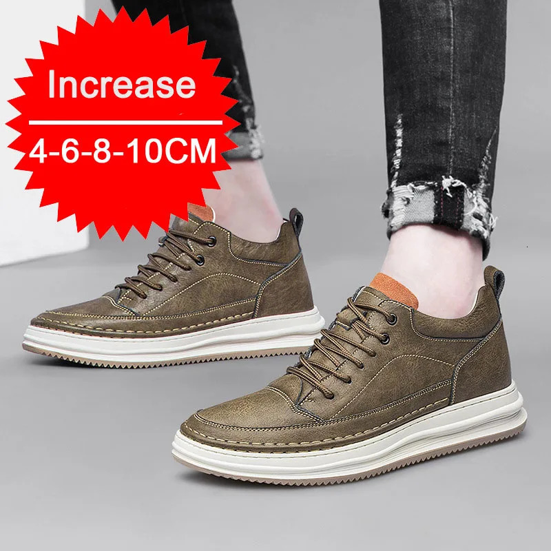 Men Sneakers Elevator Shoes Comfortable Leather Heightening Shoes For Men Insole 6/8cm Heels Casual Lift Height Shoes Man 250113