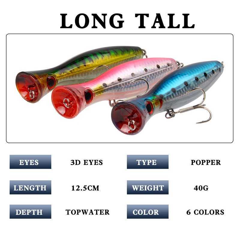 New Arrival 1 PC Big Topwater Popper Fishing Lure Floating Hard Fishing Bait 12.5cm 40g Simulated Fishing Lure Perch Fishing Tackle Z250118