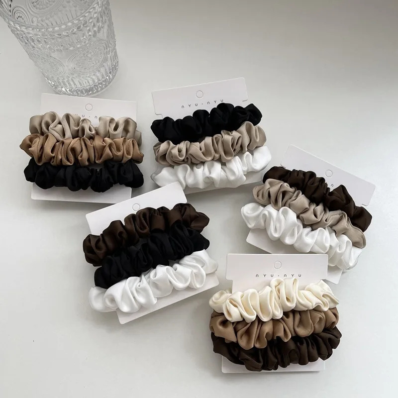 346PcsSet Satin Scrunchies Women Solid Color Hair Rope Elegant Ponytail Holder Rubber Band Elastic Hairband Accessories 250118