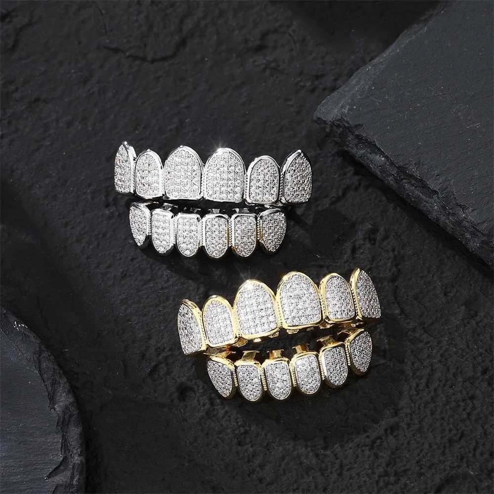Hip Hop Full Iced Out Teeth Grillz Caps Bling Cubic Zircon Top Bottom Charm Grills Set For Men Women Jewelry GiftXJ250114