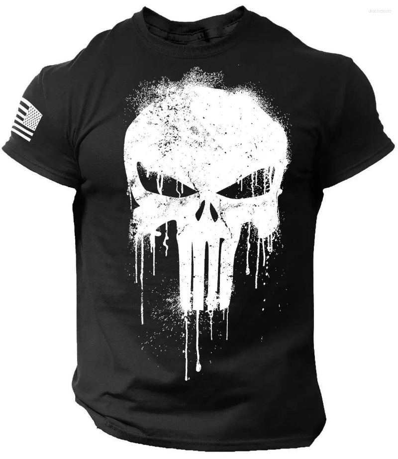 Men's T Shirts Shirt For Men 3D Print Military Patriotic Skull Dropped Oversized Short-Sleeved Sportswear Clothing Top Tees