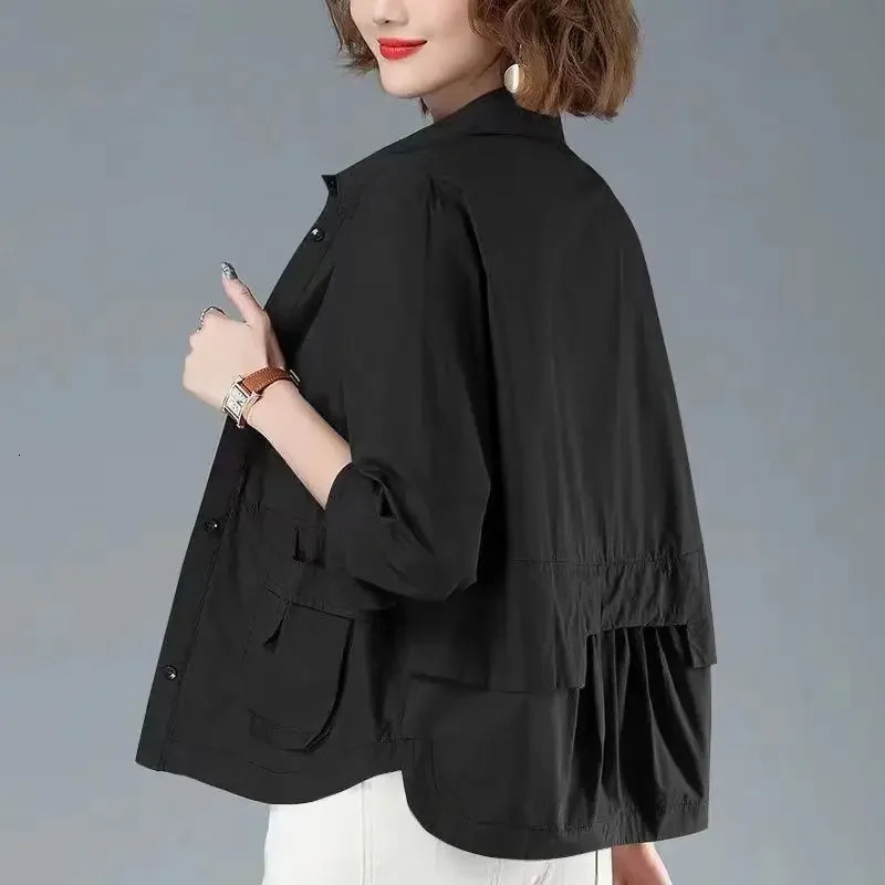 Thin Loose-Fit Short Jacket Womens 2024 Early Spring Summer Casual Cardigan Petiteshirt Windbreaker Top For Mothers 250113