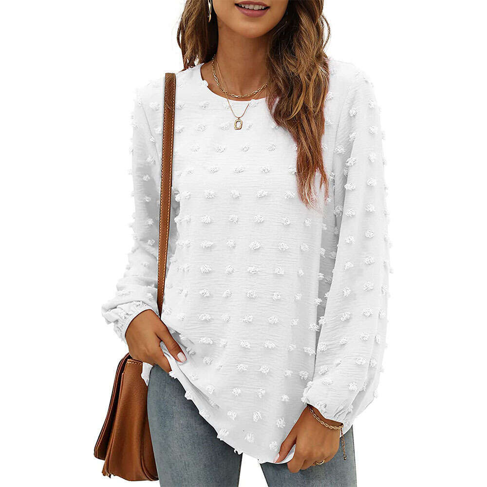 2025 autumn winter popular European and American loose jacquard long sleeved round neck T-shirt top, women's new casual versatile fashion clothin
