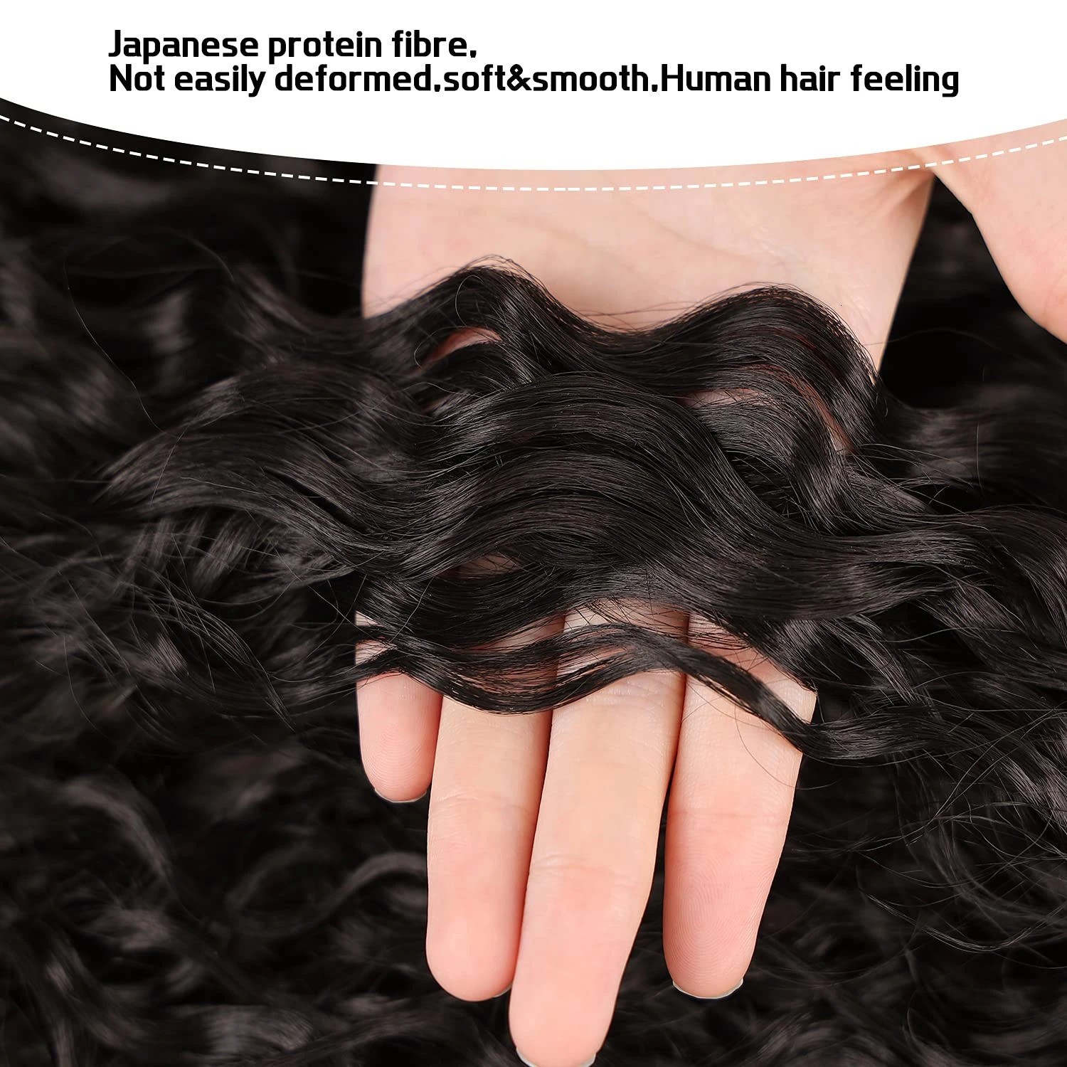 Deep Wave Drawstring Ponytail Human Hair Ponytails #1B Natural Black Curly Clip In Hair Extensions For Daily Cosplay 1 Pieces 250108