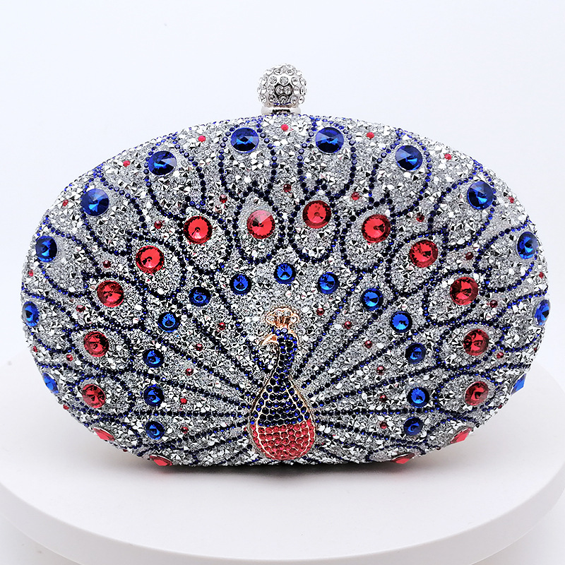 New peacock diamond-encrusted evening bag retro party bag black high-end dress bag