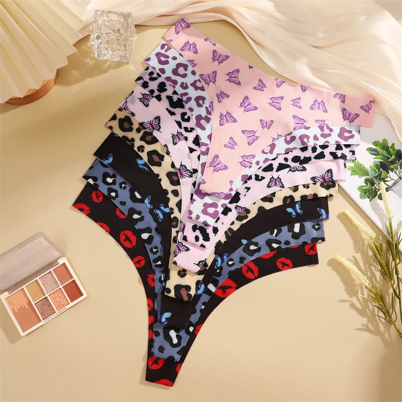 FINETOO 4Pcs Ultra Soft Underwear For Women Sexy Graphic Print Seamless Thongs Female Stretch Leopard G Strings Comfort Lingerie 250114