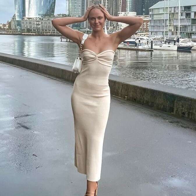 Women's Spring/Summer Popular Knitted Cross Shoulder Fashion Sexy Woolen Dress 2025 New Style Elegant Clothing