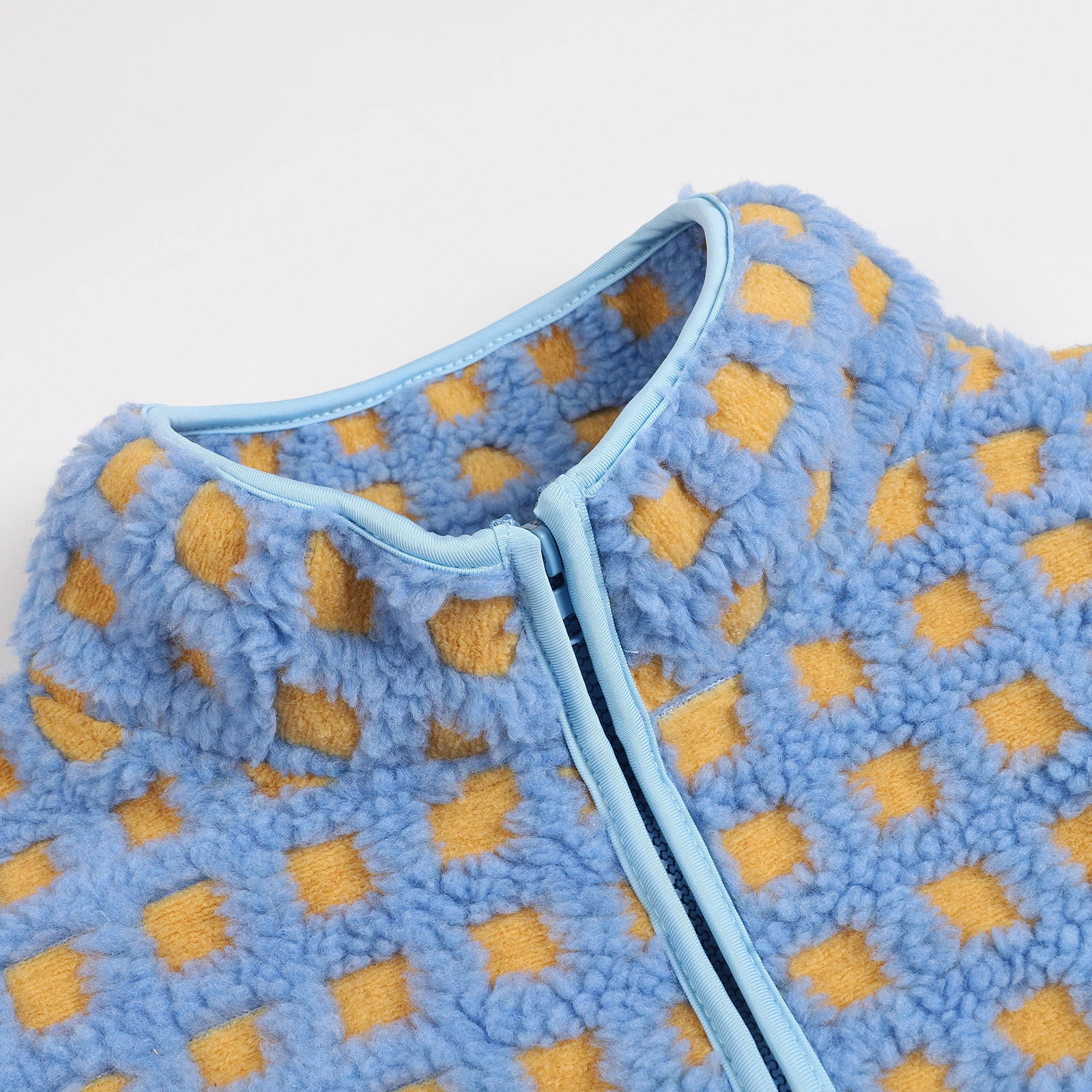 Womens Fuzzy Checkered Vest Sleeveless Stand Collar Zip Up Vest Jacket Loose Spring Fall Warm Outwear 250113