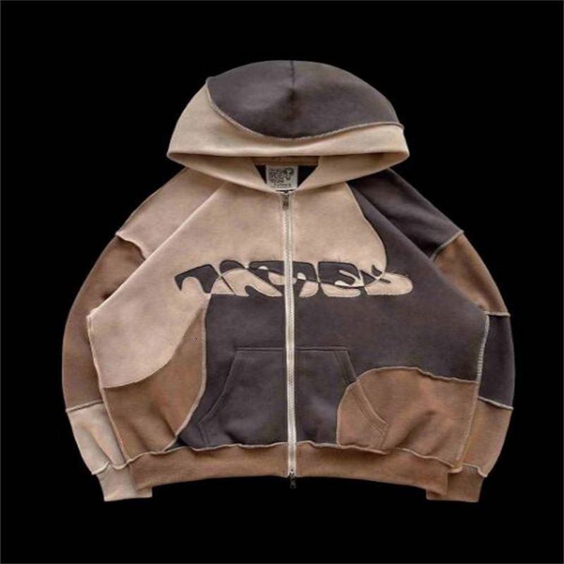 Spring 2025 Fashion Y2k High Street Hip-Hop Hoodies Outerwear Jacket Women Men Splicing Long Sleeve Zipper Hooded Sweatshirts