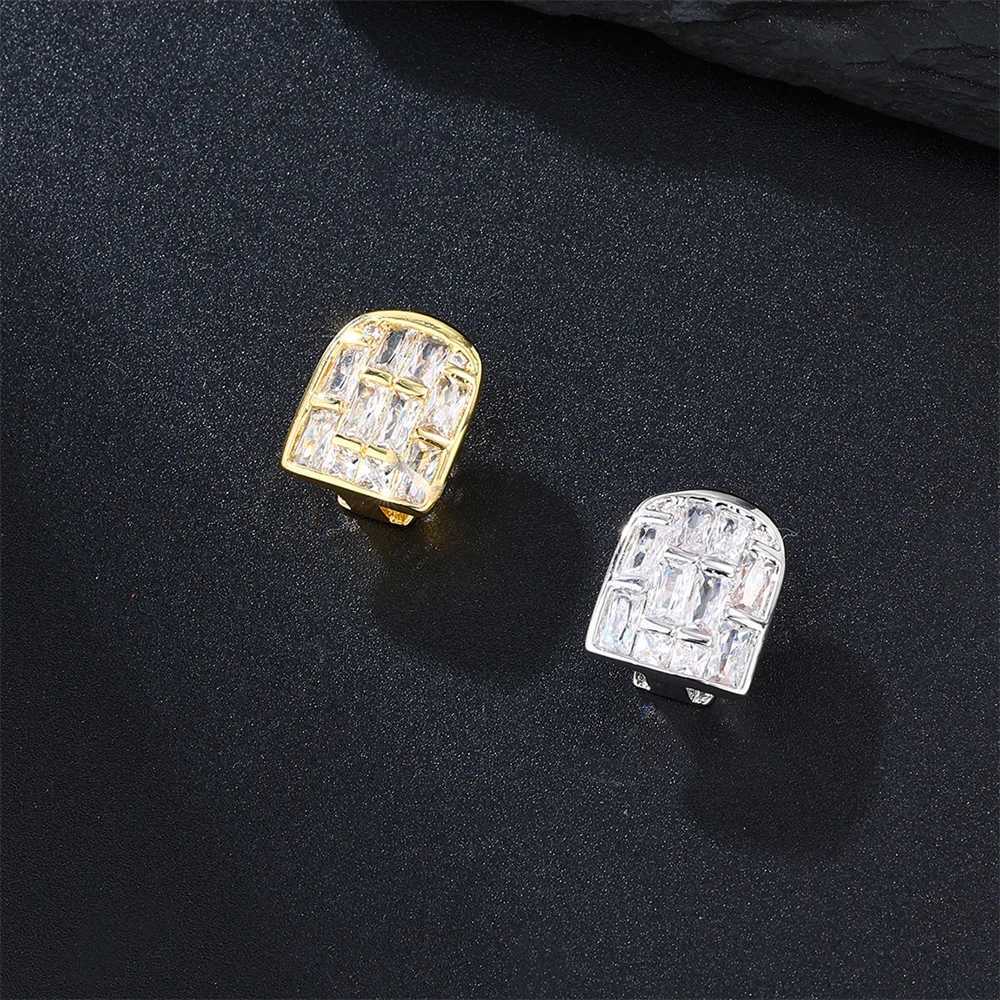 Hip Hop New 2pcs/lot Baguette Stones Teeth Grillz For Men Women Iced Out Cubic Zircon Charm Teeth Grills Party Jewelry 2024XJ250114