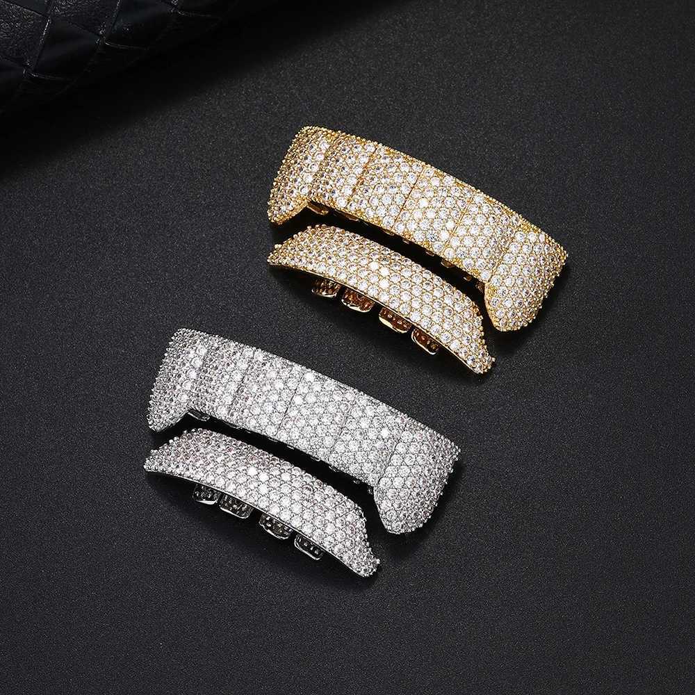Geometric Heavy CZ Teeth Grillz Caps Cubic Zircon Iced Out Micro Pave Top Bottom Charm Grills For Men Women Hip Hop JewelryXJ250114