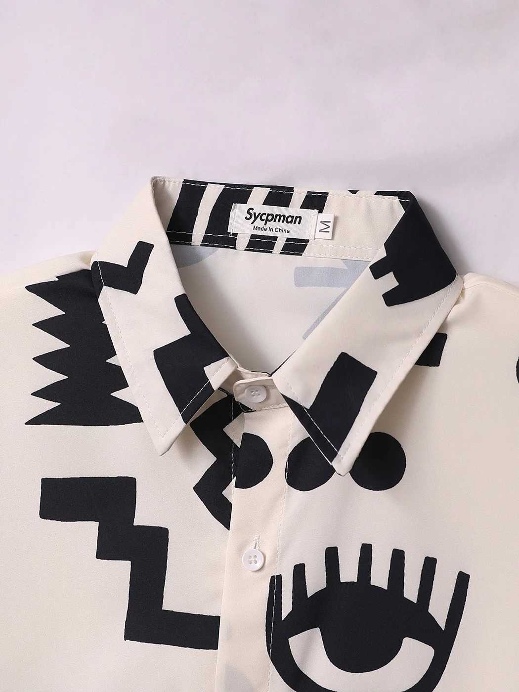 Sycpman Retro Hiphop Print Short Sleeve Shirt Men Fashion Brand Personalized Loose Casual Coat for Summer W250118