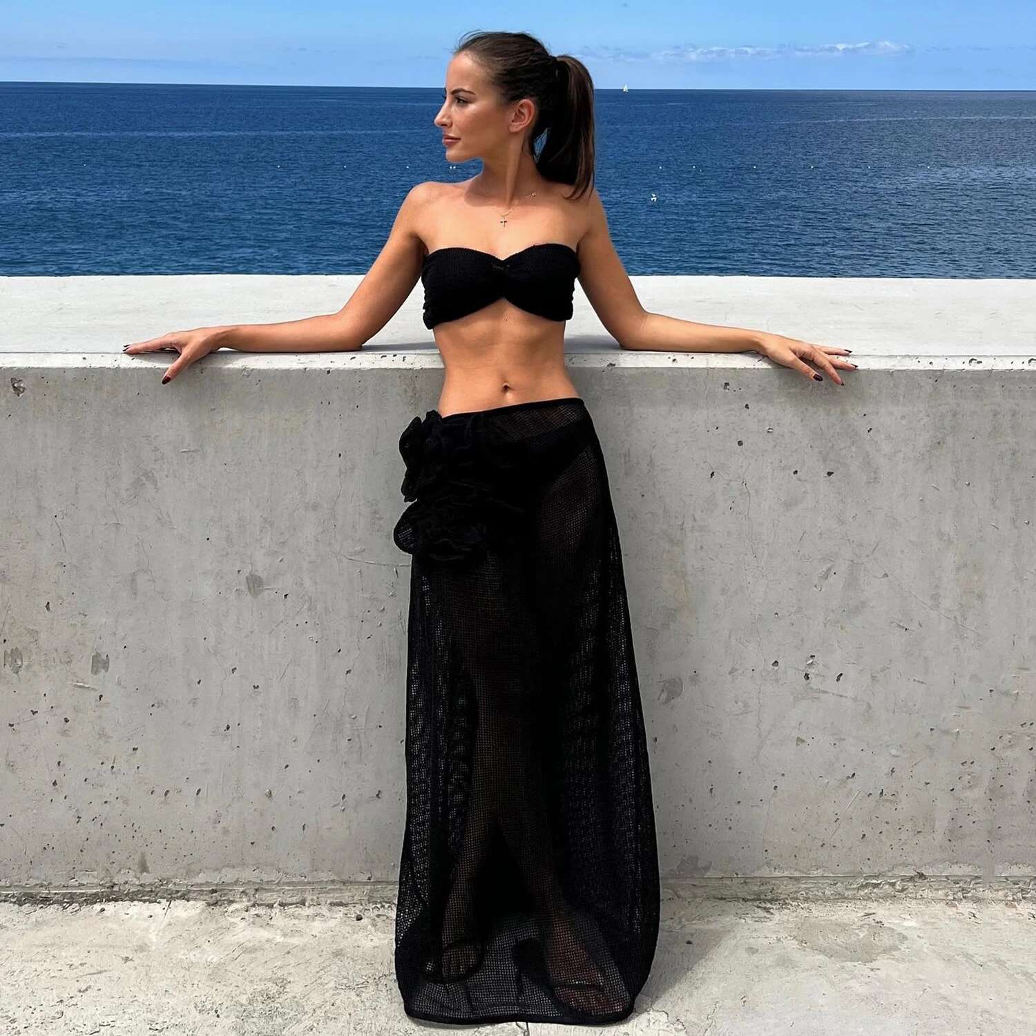3Pcs Wer Swimsuit Sexy Bikini 2025 Women Swimwear Crochet Dress Halter Ruffle Swim Suit Bathingsuit Beachwear Bandeau Biquini