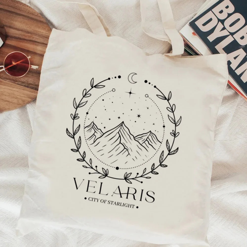Kawaii ACOTAR Velaris Pattern Tote Bag Canvas Shoulder Bag Daily Commute Womens Shopping Bag Trendy Folding 250114