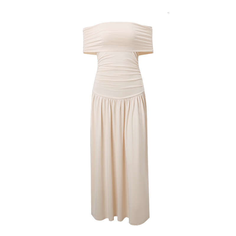 European American women's 2025 summer one-piece collar elegant sexy slim fit pleated strapless dress new casual and versatile fashion clothing