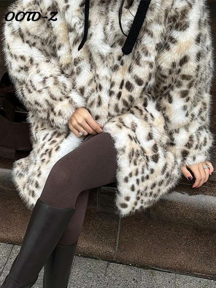 Leopard Print Faux Fur Women's Coat Fashion Full Sleeve Single-Breasted Coats 2024 Winter Warm Thicken Female Outwears