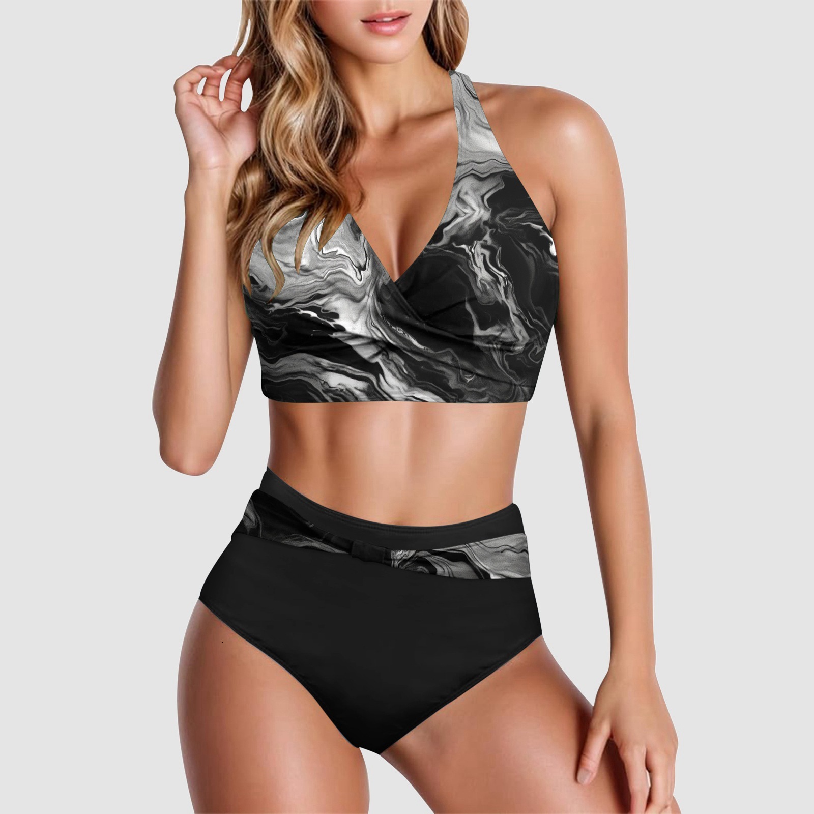 Sexy Tie Dyed Printed Split Women's High Waist Bikini Swimwear Hot Selling Style