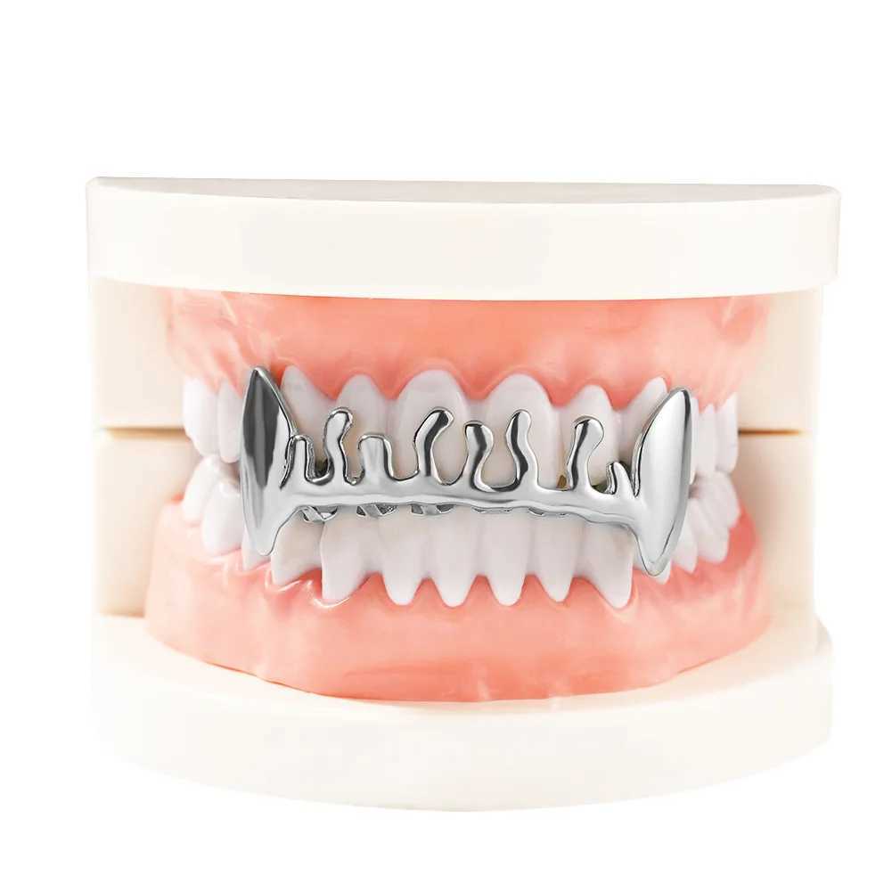 Volcanic Lava Shape Iced Out Teeth Grillz Hip Hop 8/8 Top Bottom Grills Dental Mouth Punk Teeth Caps Cosplay Party TG098XJ250114