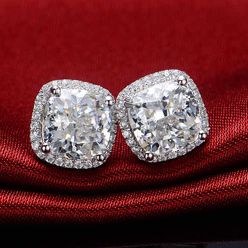 2025 Drop Ship Sparkling Stud Earrings Luxury Jewelry 925 Strerling Silver Cushion Shape 5A Cubic Zircon CZ Diamond Gemstones Party Women Lady Earring