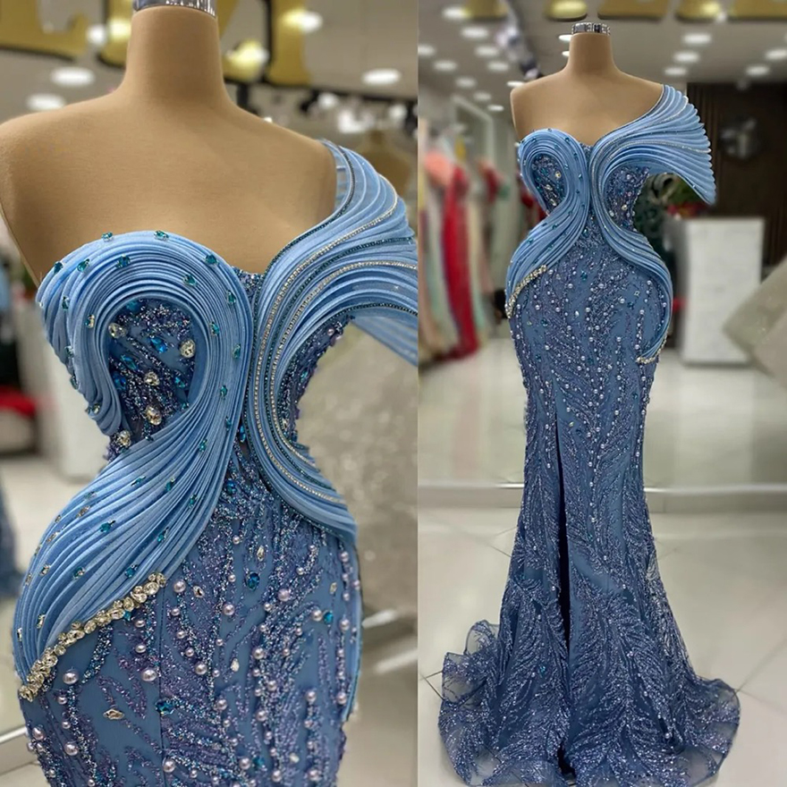 2025 Plus Size Prom Dresses For Special Occasions Formal Dresses Mermaid One Shoulder Beaded Lace Pearls Crystals Birthday Party Gowns Reception Dress