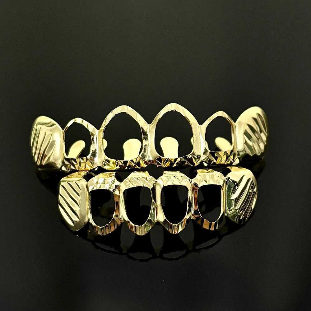 YOUNGX 6/6 Pattern Hollow Mouth Tooth Caps For Women Men Dental Grills Hip Hop Glossy Teeth Grillz Braces Jewelry CosplayXJ250114