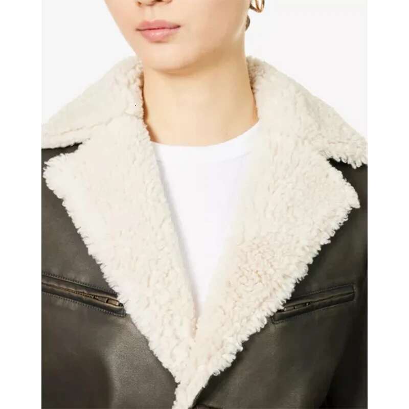 NIGO LP Women's Winter Lamb Fur Collar Vintage Aged Leather Long Sleeve Fitted Jacket #Nigo61437