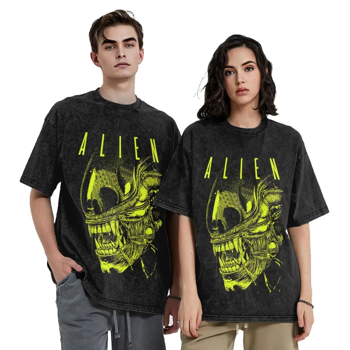 Xenomorph Essential Alien Mencosy woman Men Washed stamping Print T-ShirtHarajuku Cotton Tshirt Summer Short Sleeve Tees 250117