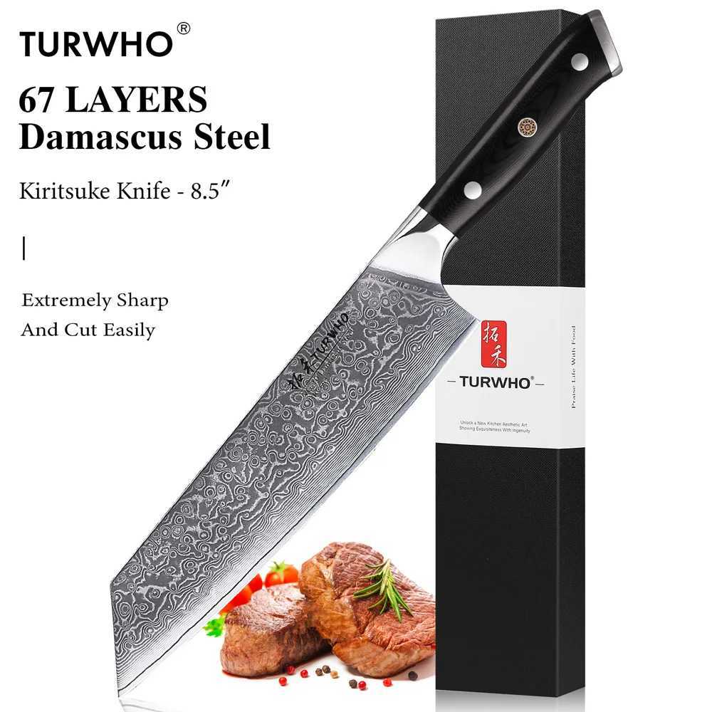 TURWHO 8.5 Japanese Style Kiritsuke Chef Knife 67 Layer Damascus Steel Slicing Meat Cleaver Beef Professional Kitchen KnivesXJ250117