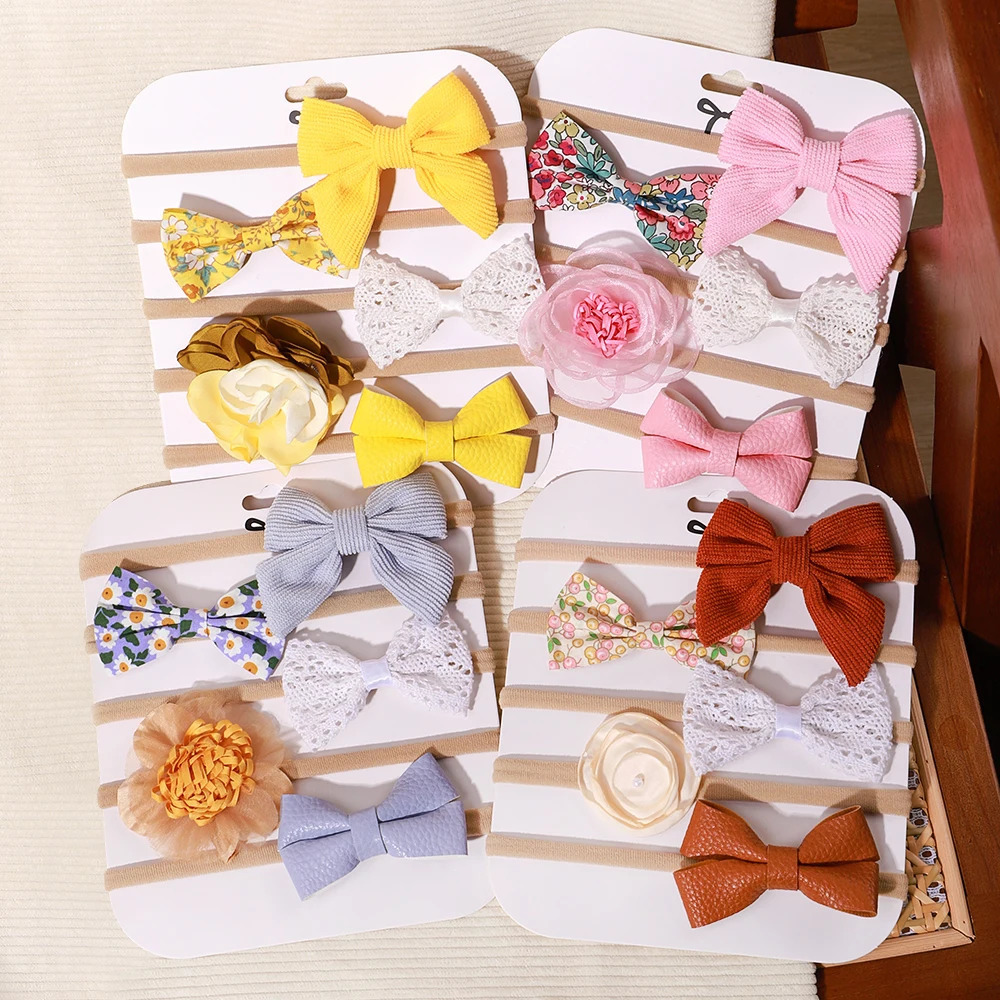 5PcsSet Baby Elastic Headband born Flower Lace Bowknot Nylon Hair Bands for Girls Infant Toddler Soft Accessories Gift 250117