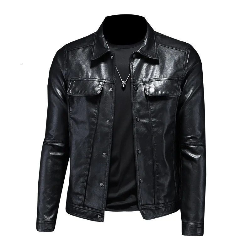 Spring and Autumn Polo Neck Motorcycle Slim Fit Mens Leather Coat Versatile Fashion Jacket 250113