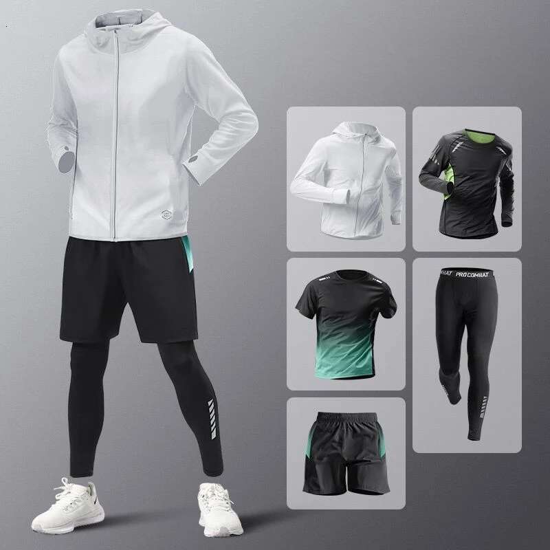 5Pcs Lightweight Summer Ice Silk Athletic Quick-Dry Running Clothes Outdoor Kit Cycg Fiess Men's Sportswear Set