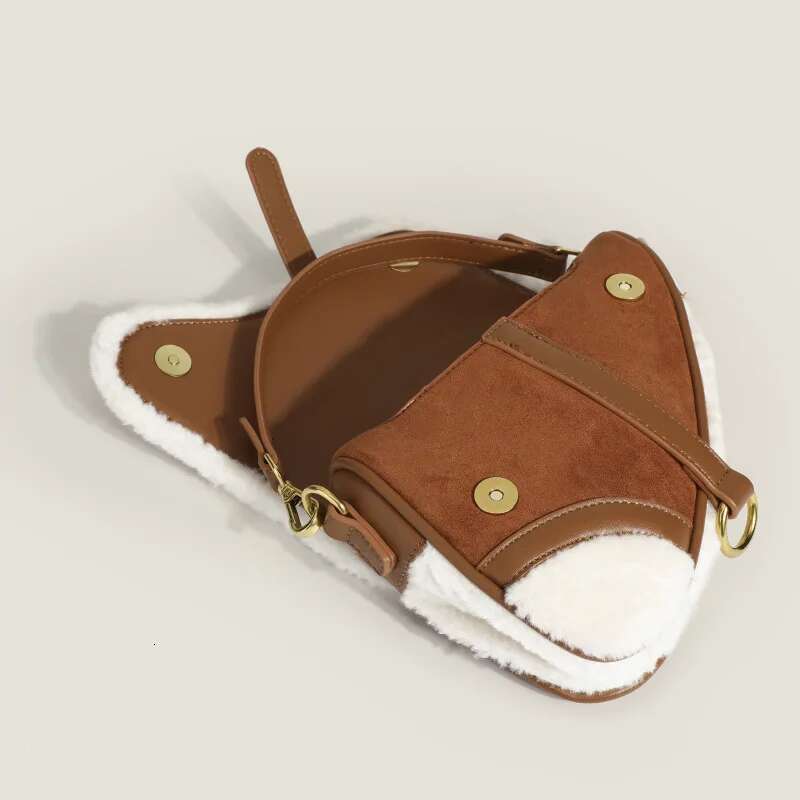 Women's Crossbody Saddle Classic Designer Brand 2024 Winter New Wool Bag And Purse Ladies Vintage Shoulder Messenger Handbag