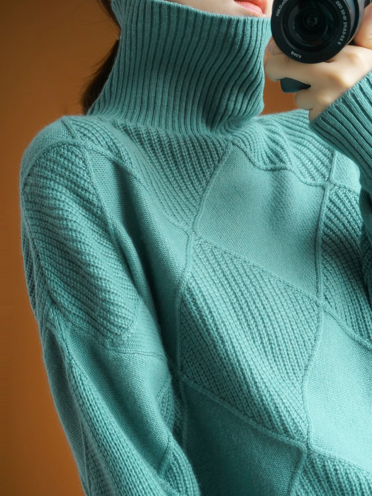 Fitshing Fashion New 2024 Turtleneck Women's Sweaters Pullover Solid Oversized Jumper Long Sleeve Knit Top Jersey Pulls Sale