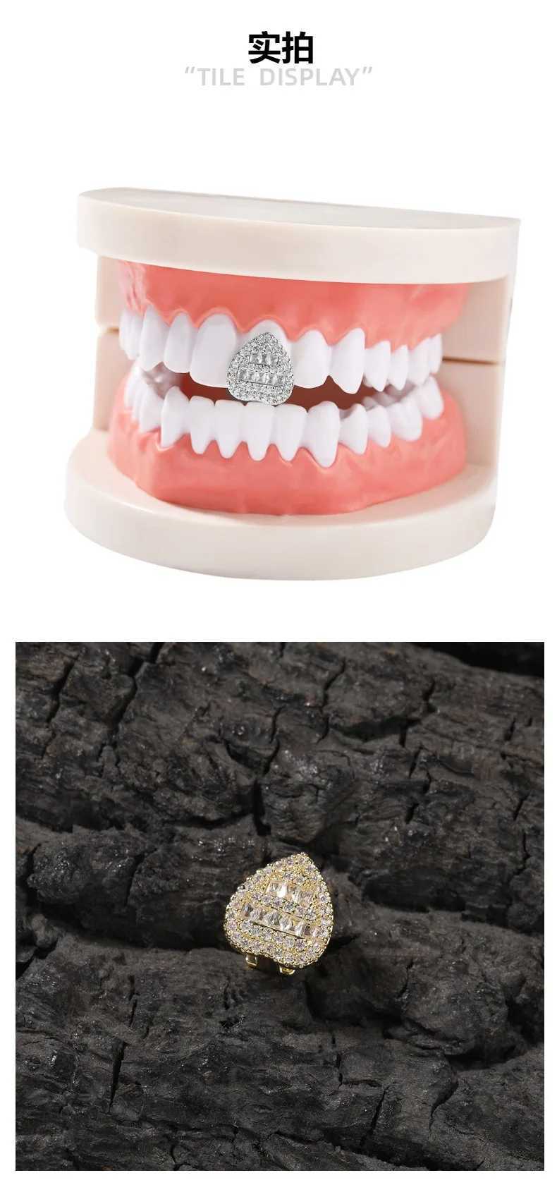 1PC Heart Bling Iced Out Teeth Grillz Hip Hop Top Bottom Grills Dental Mouth Punk Teeth Caps Cosplay Party TG113XJ250114