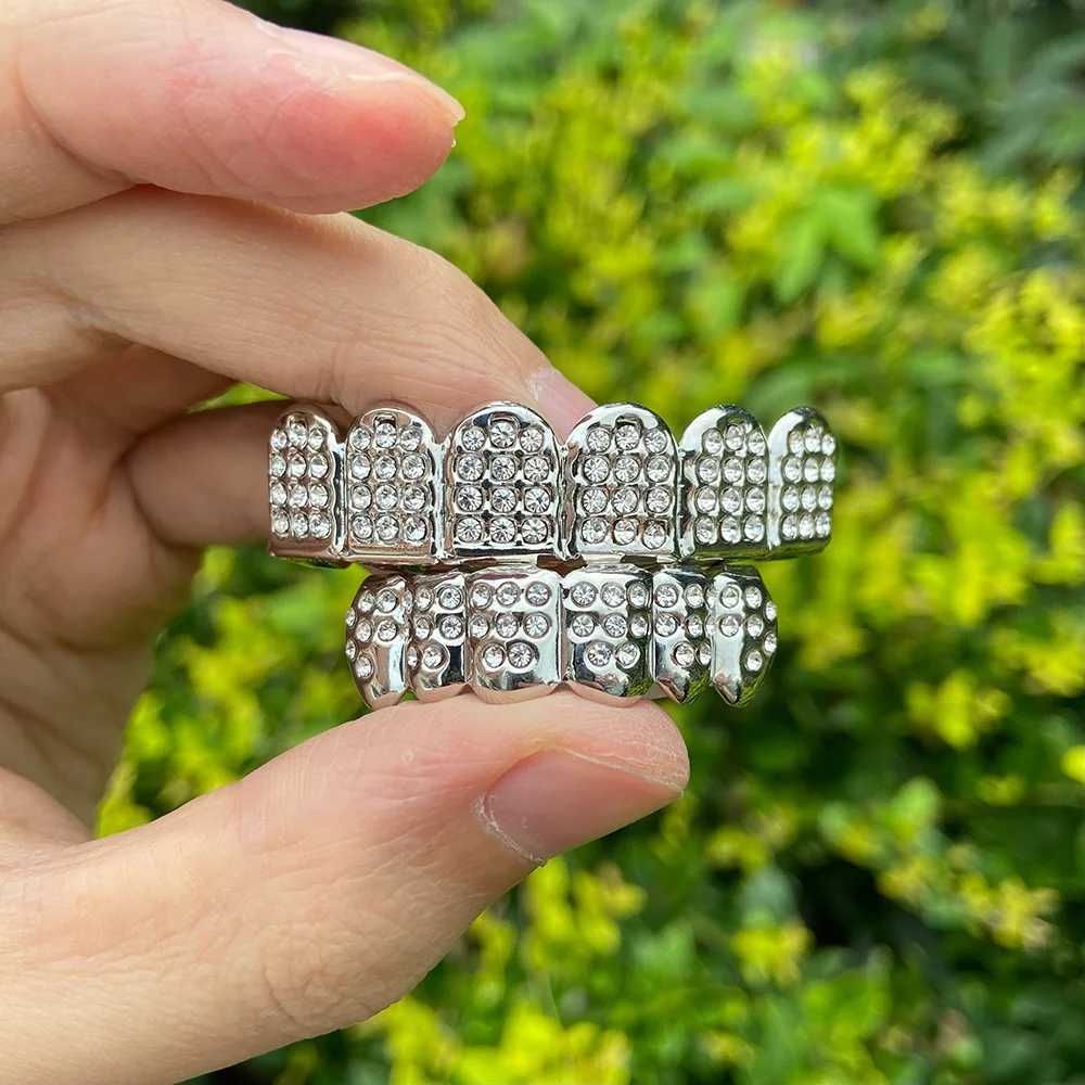 YOUNGX Hip Hop CZ Stone Mouth Teeth Grillz Braces Top Bottom Shiny Zircon Charm Tooth Caps For Women Men Jewelry Cosplay GiftXJ250114