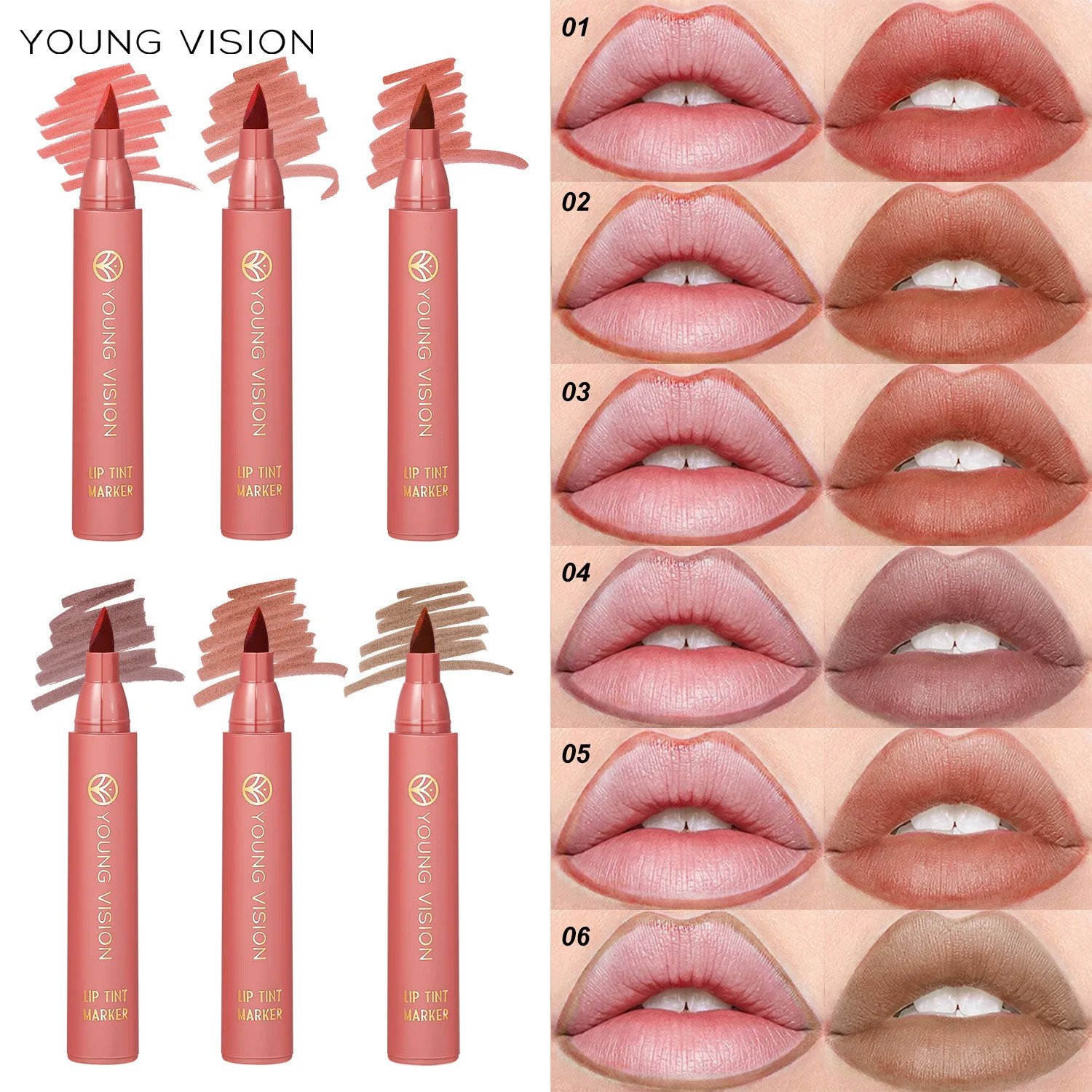 YOUNG VISION Lip Tint Marker Liquid lipstick 3pcs set Nude Matte Shades Lip Liner and Stick 2-in-1 Long Wearing and Waterproof 250108
