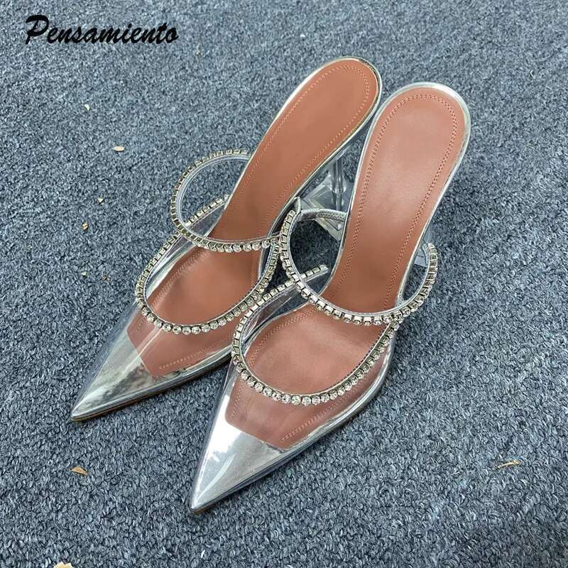 Star style Crystal clear Heeled Women Pumps Fashion Transparent PVC Female Mules High heels Summer Sgback Party Dress Shoes