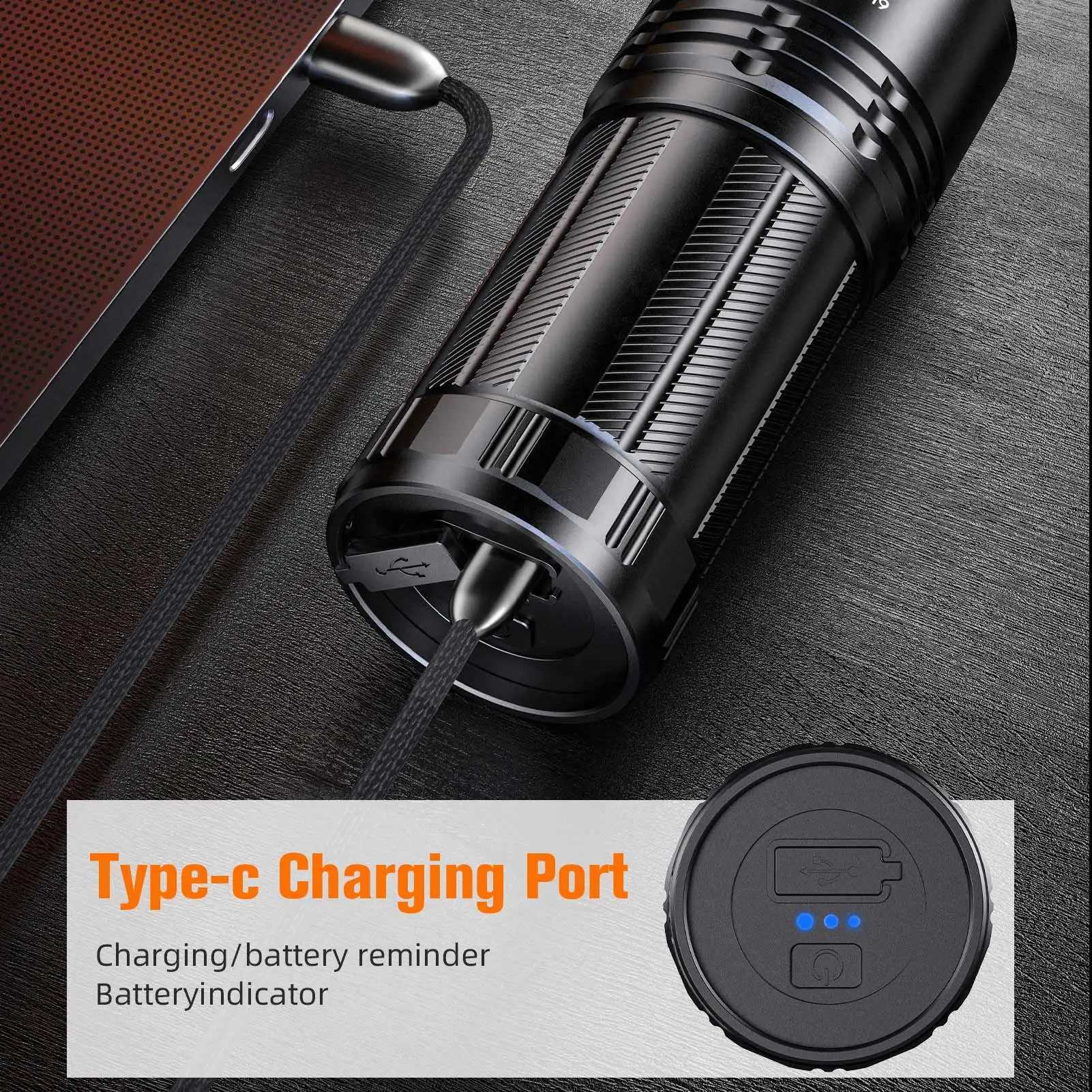 SUPERFIRE M9 20W LED flashlight 750lm with tail light zoom C-type rechargeable flashlight built-in 4500mAh battery camping lightW241227