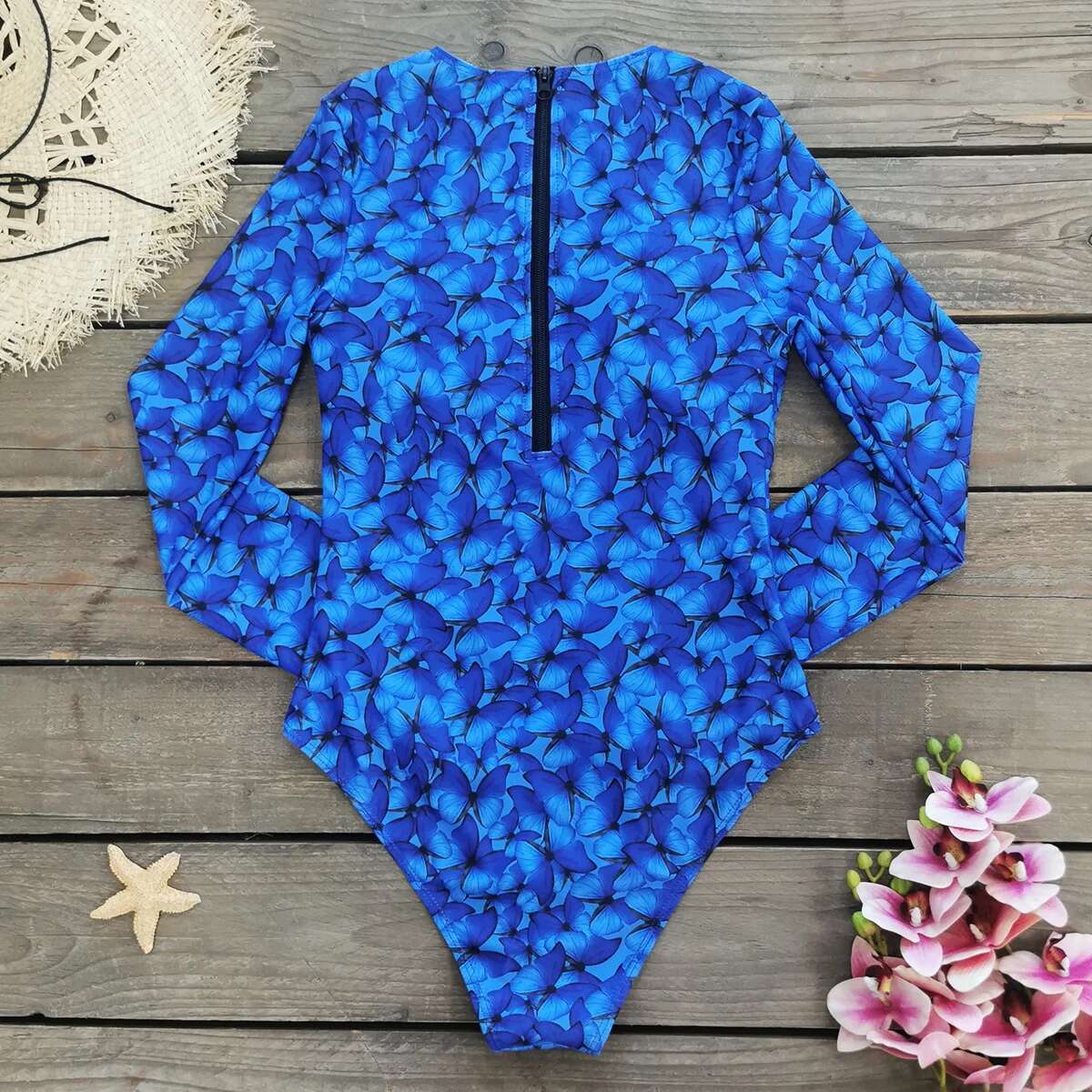 Ral Printed Long Sleeve Swimsuit With Cover Up Sexy Swimwear Women Swim Suit Surf Bathingsuit Sliming Bodysuit Beachwear