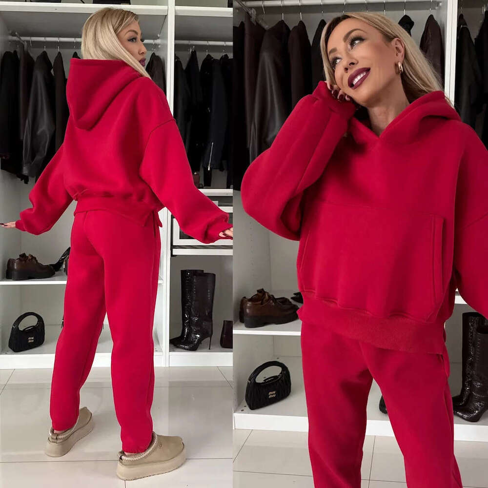 2025 European and American Fashion Women's Long sleeved Hoodie Leg tied Pants Two piece Set Temperament Versatile New Trendy Clothing Ins