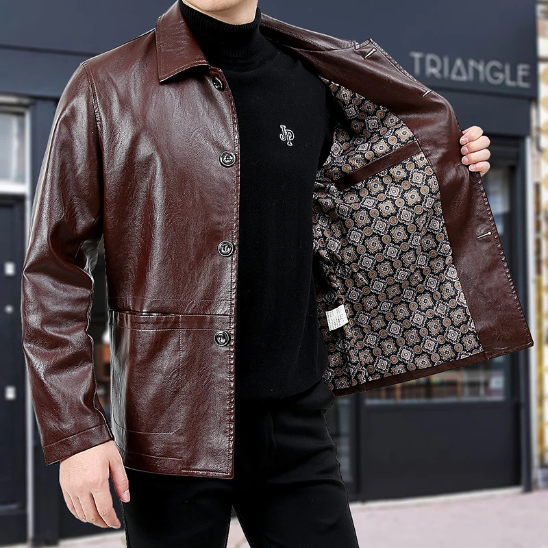 Vintage Brown Leather Jacket Men Loose Casual Motorcycle Style Biker Coat Men Skin Coat Oversize Windbreaker Autumn Winter 250109